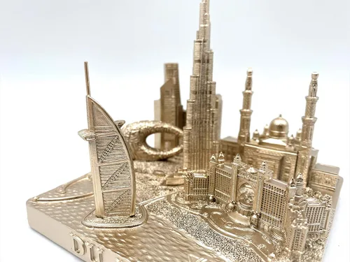 Vista 3 de Dubai 3D City Famoso Modelo de Edificio Estatua Decoración de Recuerdo para Oficina en Casa 4" (Dorado)