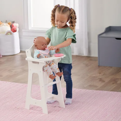 Vista 5 de Silla alta para muñeca con plato, babero y cuchara de la amrca Badger Basket White (se adapta a las muñecas American Girl)