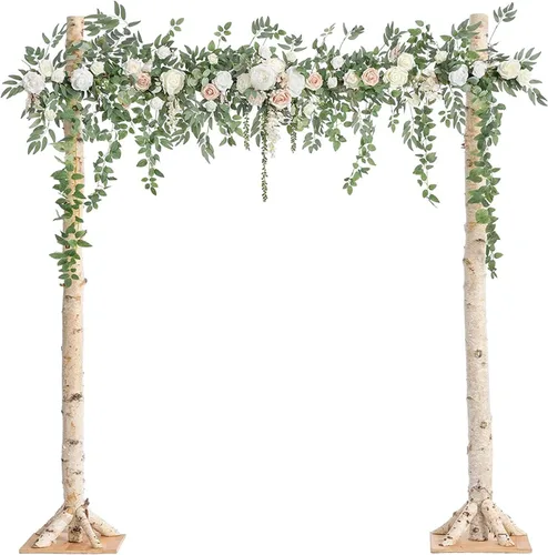 Vista 10 de Flores de arco de boda, guirnaldas de eucalipto con flores blancas, arco artificial para decoración de ceremonia de telón de fondo de recepción