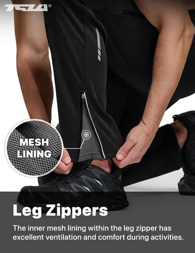 Vista 4 de TSLA - Pantalones deportivos de ciclismo antiviento y térmicos para hombre, forrados de vellón, para exteriores, para el invierno y clima frío
