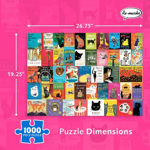 Vista 3 de Re-Marks Feline Tales - Rompecabezas de 1000 piezas para todas las edades, rompecabezas de libros de gatos, rompecabezas familiar