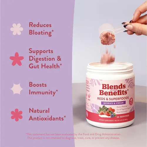 Vista 3 de 360 Nutrition Mezcla con beneficios Rojos y superalimentos para antioxidantes naturales y polifenoles, con frutas y verduras, digestión