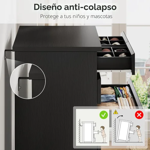 Vista 6 de Cómoda Alta Negra de 7 Cajones para Dormitorio, Cómodas y Arcones de Madera Modernos con Almacenamiento de Joyas, 23.6" L*15.8" A*47.5" Al en Cómoda