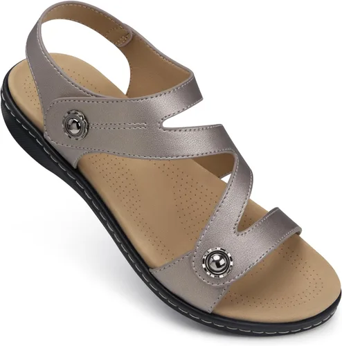 Vista 11 de TEMOFON Sandalias para mujer de verano elegante: puntera abierta, cómodas para caminar, sandalias planas con soporte para el arco, tallas 5-11