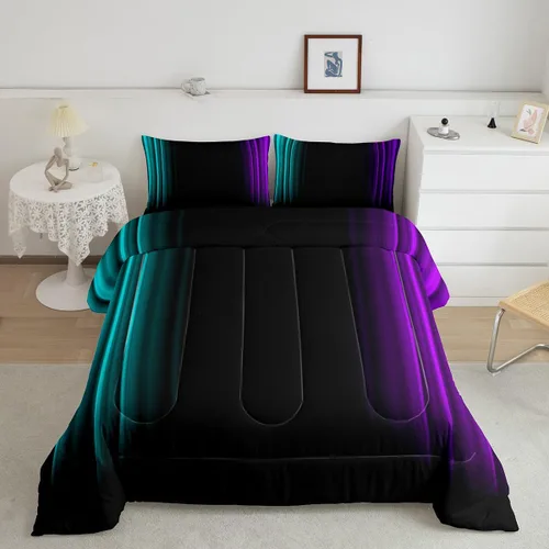 Vista 21 de Feelyou Juego de edredón geométrico degradado para adolescentes, tamaño individual, para niños y mujeres, azul, rojo y negro, juego de ropa de cama