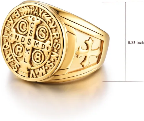 Vista 2 de Anillo para hombre de San Benito exorcismo de acero inoxidable católico romano Cruz protección Navidad