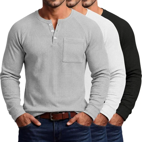 Vista 11 de August Alley Paquete de 3 camisas Henley tipo gofre grandes y altas