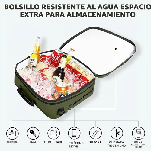 Vista 2 de MORXPLOR Bolsa térmica impermeable de PVC para paddleboard, 12 latas, enfriador aislado suave para paddleboard, camping, kayak Verde militar