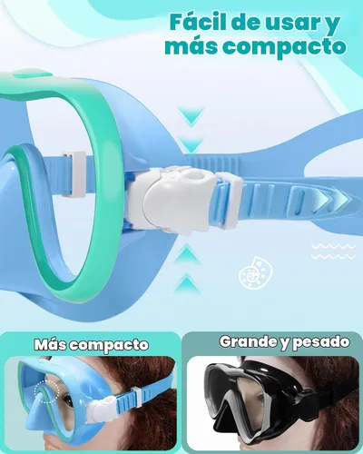 Vista 5 de Seago 2 Pack Swim Goggles with Nose Cover, Goggles for Kids 6-14 Girls Boys Azul y verde negro
