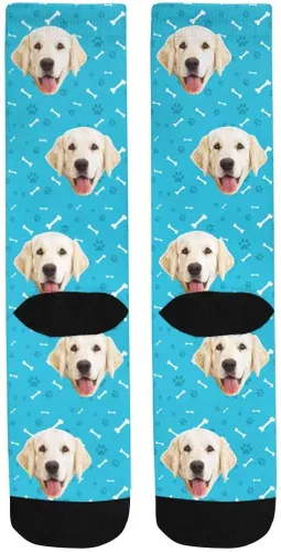 Vista 6 de Calcetines personalizados con foto de la mascota, huellas de pisadas de gato y perro, patas, huesos, calcetines largos con imagen para hombres