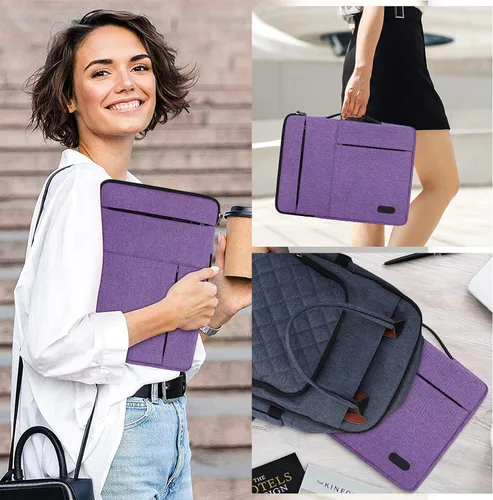 Vista 5 de Funda para portátil de 13.3-14 pulgadas, impermeable, duradera, 360°, funda de transporte con asa portátil, maletín de negocios compatible