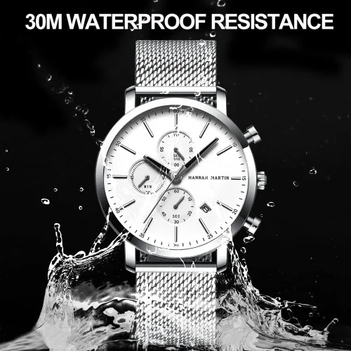 Vista 5 de Relojes para hombre diseño simple cronógrafo multifunción correa de malla de acero inoxidable impermeable vestido de cuarzo con fecha relojes
