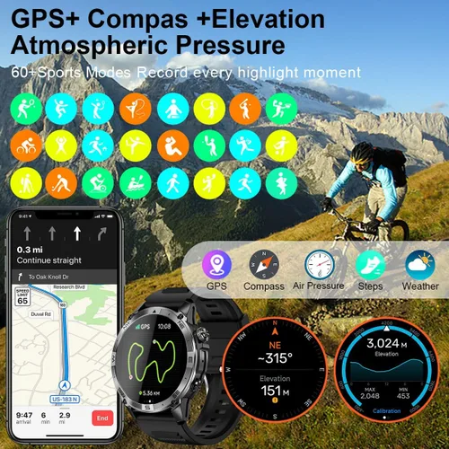 Vista 3 de Reloj inteligente para hombres y mujeres, rastreador de actividad física con GPS y brújula, pantalla AMOLED de 1.43 pulgadas, relojes de fitness