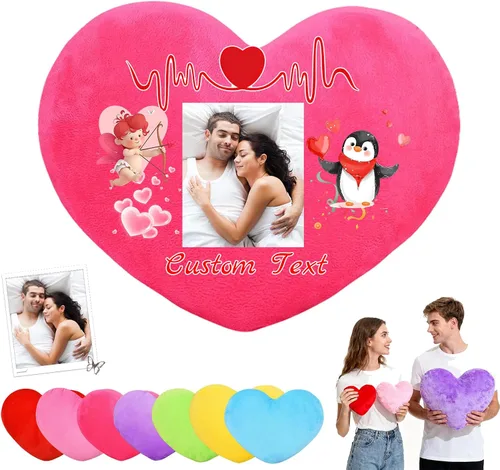 Vista 11 de Almohada de corazón personalizada con relleno, almohadas personalizadas en forma de corazón con nombre de foto como almohadas de San Valentín