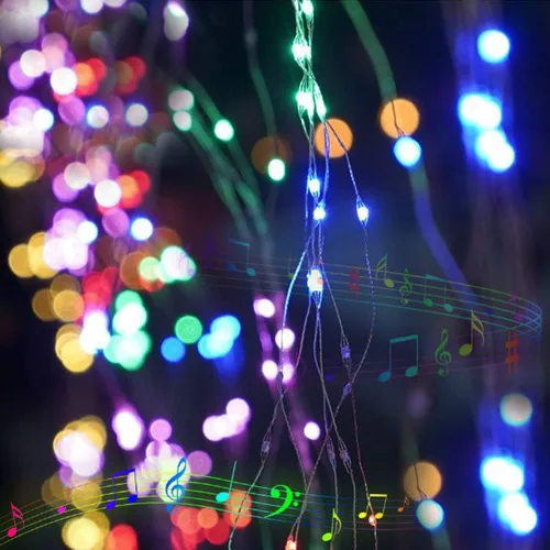 Vista 6 de Paquete de 2 tiras de luces de música activadas por sonido, 100 luces LED de alambre plateado de 33 pies con temporizador remoto para dormitorio