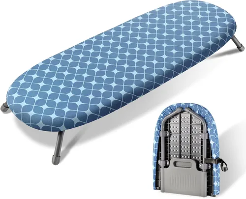 Vista 22 de SheeChung Tabla de Planchar Pequeña de Mesa 32" L x 12" A, Tabla de Planchar Plegable con Descanso para Plancha, Base de Metal de Malla, Funda