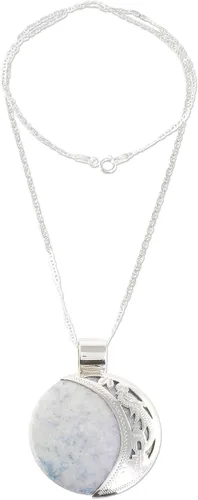Vista 2 de NOVICA Collar con colgante de jade reversible de plata de ley 925 hecha a mano, eclipse maya, lila, verde oscuro, con temática de animales