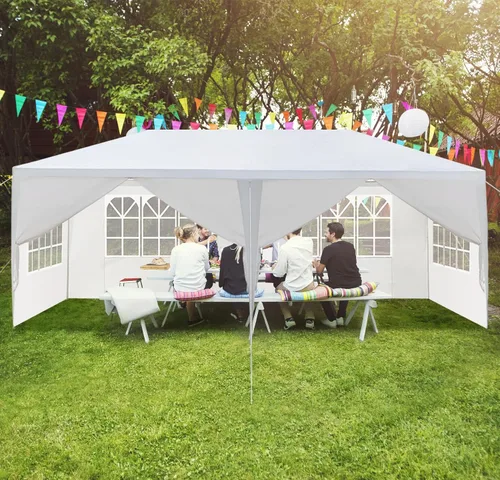 Vista 9 de Outvita Gazebo para exteriores, toldo blanco con paredes laterales, tienda de campaña para fiesta de boda con bloqueo UV para fiestas, refugio