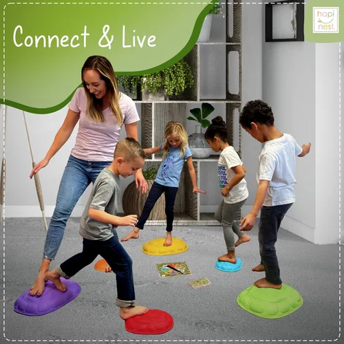 Vista 6 de Hapinest Turtle Steps Balance Stepping Stones Juego de coordinación de carrera de obstáculos para niños y familia, equipo de juego sensorial