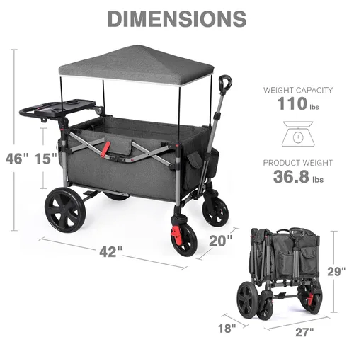 Vista 6 de EVER ADVANCED - Carros plegables para dos niños y carga, carro plegable colapsable con mango ajustable, toldo extraíble con arnés de 5 puntos, negro