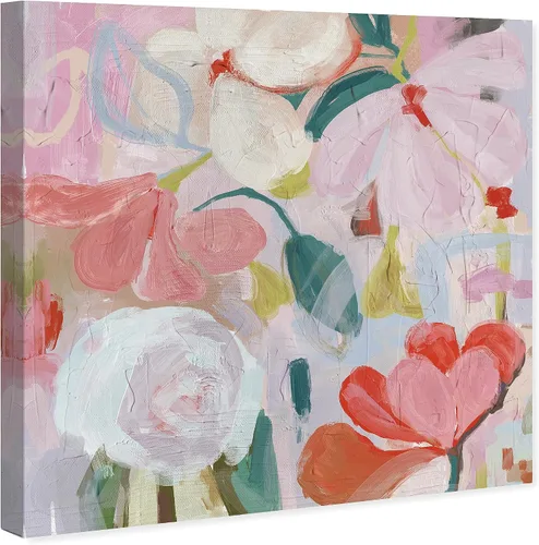 Vista 2 de Wynwood Studio Lienzo abstracto y contemporáneo envuelto, follaje floral rubor, arte de pared para sala de estar, dormitorio y baño, 30 x 30