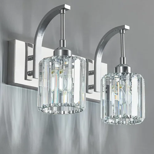 Vista 18 de Luces de tocador de cristal de 3 luces negras para tocador de baño, modernas lámparas de baño de cristal sobre espejo de 23.62 pulgadas de largo