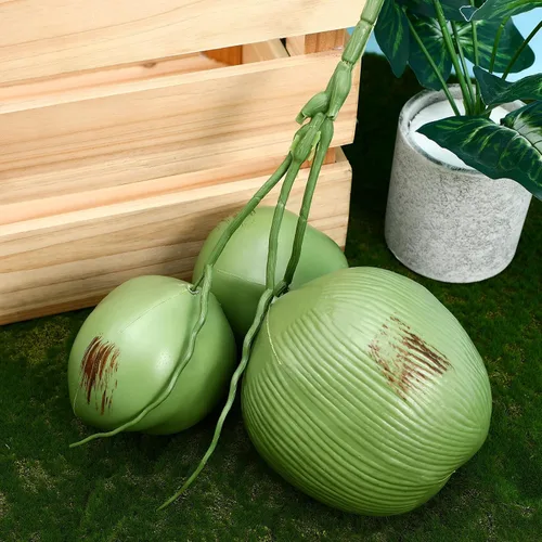 Vista 4 de SEWACC 1 manojo de coco artificial de simulación de frutas falsas de coco para decoración de fiesta temática tropical hawaiana Luau