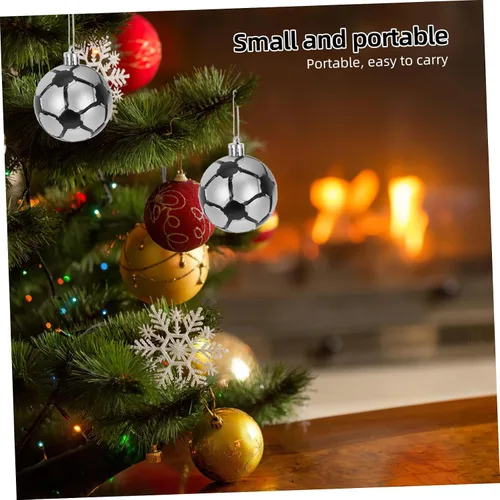 Vista 5 de Toyvian 6 adornos de bola de fútbol de Navidad, decoraciones de bolas de árbol de Navidad para pelota de fútbol, temática deportiva, decoraciones