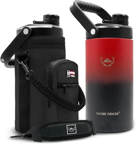 Vista 17 de NATURE PIONEOR Botella de agua aislada de 84 onzas, jarra de agua de acero inoxidable con doble vacío con soporte/portador, boca ancha, deportes al