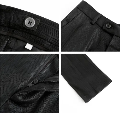 Vista 6 de SWOTGdoby Trajes ajustados para niños, 4 piezas, chaleco, chaleco, pantalones, chaqueta de lazo con bordes dorados para bodas, fiestas, bailes