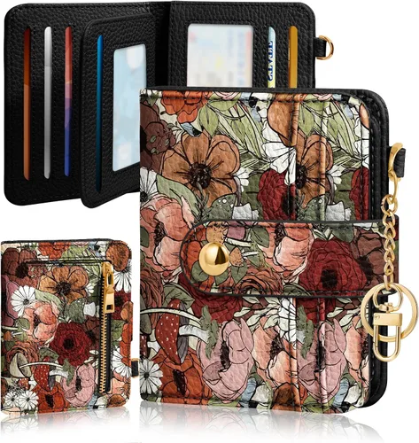Vista 14 de Bistup Cartera para Mujeres Pequeña y Bonita Cartera de Tarjetas de Cuero Genuino RFID con Llavero para Damas Adolescentes Niñas Plegable