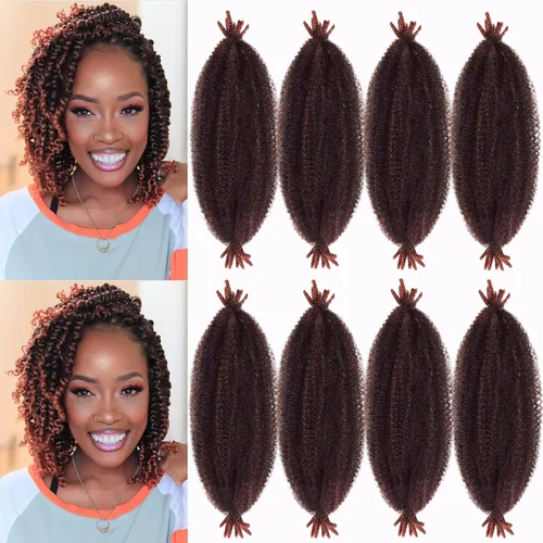 Vista 40 de Extensiones de cabello trenzado con resorte Marley Twist de 8 pulgadas, paquete de 8 para niños, cabello rizado y trenzado kinky, locs suaves