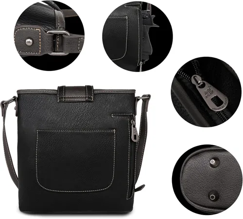 Vista 5 de American Bling Bolso cruzado para mujer, de cuero vegano, bolso de hombro de tamaño mediano con cartera, juego de 2 piezas
