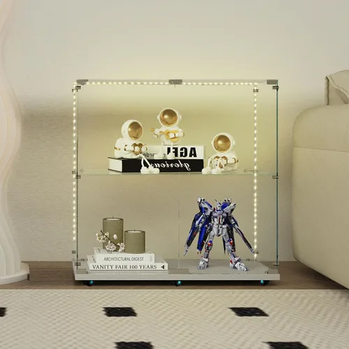 Vista 30 de Armario esquinero de cristal templado con 4 estantes de 64 pulgadas de alto, gabinete de licor de 5 lados con luces LED, bloqueo y pies ajustables