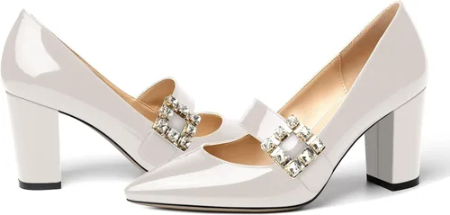 Vista 6 de Zapatos de tacón alto para mujer con correa de tobillo y puntera puntiaguda para mujer, de 3.3 pulgadas