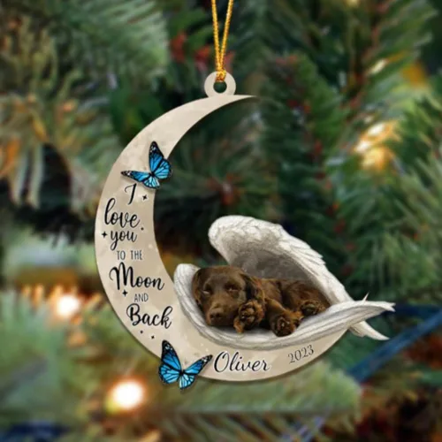 Vista 28 de Adorno colgante personalizado de ángel durmiendo en la luna, perro sabueso afgano, nombre personalizado, acrílico impreso en 2D plano – cumpleaños