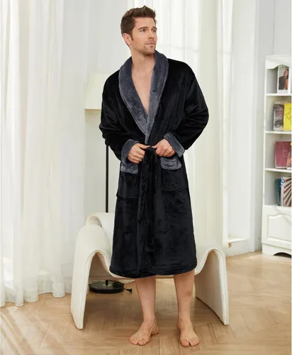 Vista 2 de U2SKIIN Albornoz de forro polar para hombre con cuello de felpa