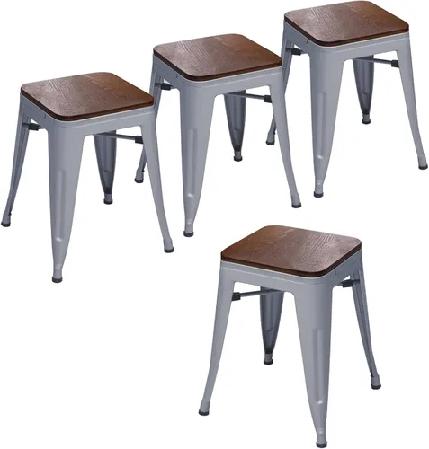 Vista 7 de Changjie Furniture Juego de 4 sillas de comedor de metal de 18 pulgadas, taburetes cortos apilables, sillas de aula (18 pulgadas, negro mate)