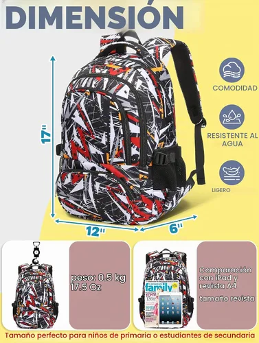 Vista 2 de BLUEFAIRY Mochila infantil para niños primaria, primaria, escuela secundaria, bolsas de libros para libros de regreso a clases, mochila con Negro
