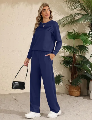 Vista 4 de Ekouaer 2 Piece Sets for Women Lounge Set Airport Fall Travel Outfits 2026 Navy Blue