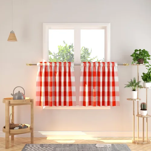 Vista 147 de Cenefas de cortina para ventana de 16 pulgadas de largo, 2 paneles de cuadros búfalo, cortinas pequeñas con bolsillo para barra, estilo clásico