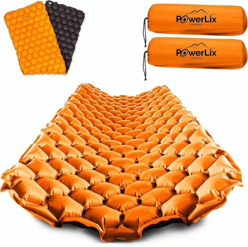 Vista 8 de POWERLIX Paquete de 2 almohadillas para dormir para acampar, con almohada integrada, colchoneta inflable para campamento, ligera, compacta, para 2