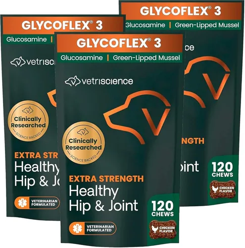 Vista 14 de VetriScience Masticables saludables para cadera y articulaciones extra fuertes, glucosamina GlycoFlex y mejillón de labios verdes, suplemento