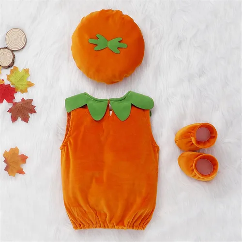 Vista 5 de Disfraz de calabaza de Halloween para bebé, niña y niño, con gorro