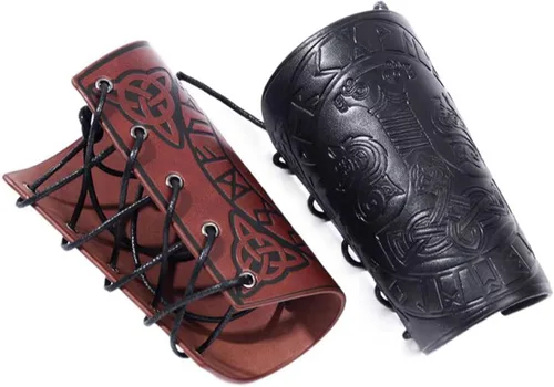 Vista 6 de Long tiantian Muñequera de cuero con guantelete para la muñeca, brazaletes de cuero medievales, brazaletes de tiro con arco, protectores de brazo