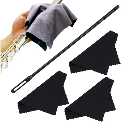 Vista 6 de Varilla de limpieza de flauta con 3 hisopos de limpieza, kit de limpieza de flauta, paño de pulido de flauta, color negro