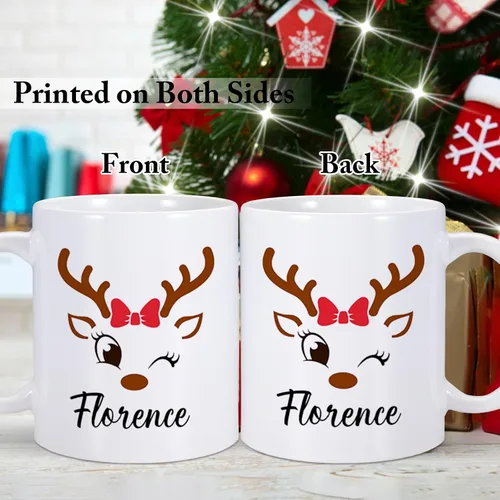 Vista 4 de Tazas de Navidad personalizadas, taza de café de Navidad con renos y nombre, regalos de Navidad para niños, niñas, niños, taza de chocolate caliente
