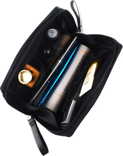 Vista 3 de Bolsa Pequeña de Maquillaje para Bolso Bolsa de Cosméticos Portátil Impermeable para Viaje Bolso de Maquillaje para Mujeres, Todo negro, Chico