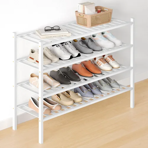 Vista 100 de Smiry Zapatero de bambú para armario, organizador de zapatos de madera de 3 niveles, estante apilable de almacenamiento de zapatos de madera