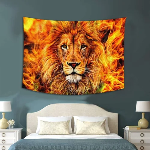 Vista 2 de Rasta Lion of Judah - Tapiz con cabeza de llama, 60 x 40 pulgadas, para colgar en la pared, decoración del hogar Burning Flame Rasta Lion of Judah